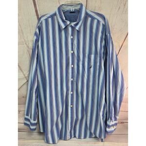Nautica Vintage XXL Blue White Striped Long Sleeve Button up Shirt